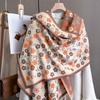 Korean Style Winter Cashmere Shawl Lightweight Floral Print Scarf Fashion Plaid Knitted Scarf  Lady