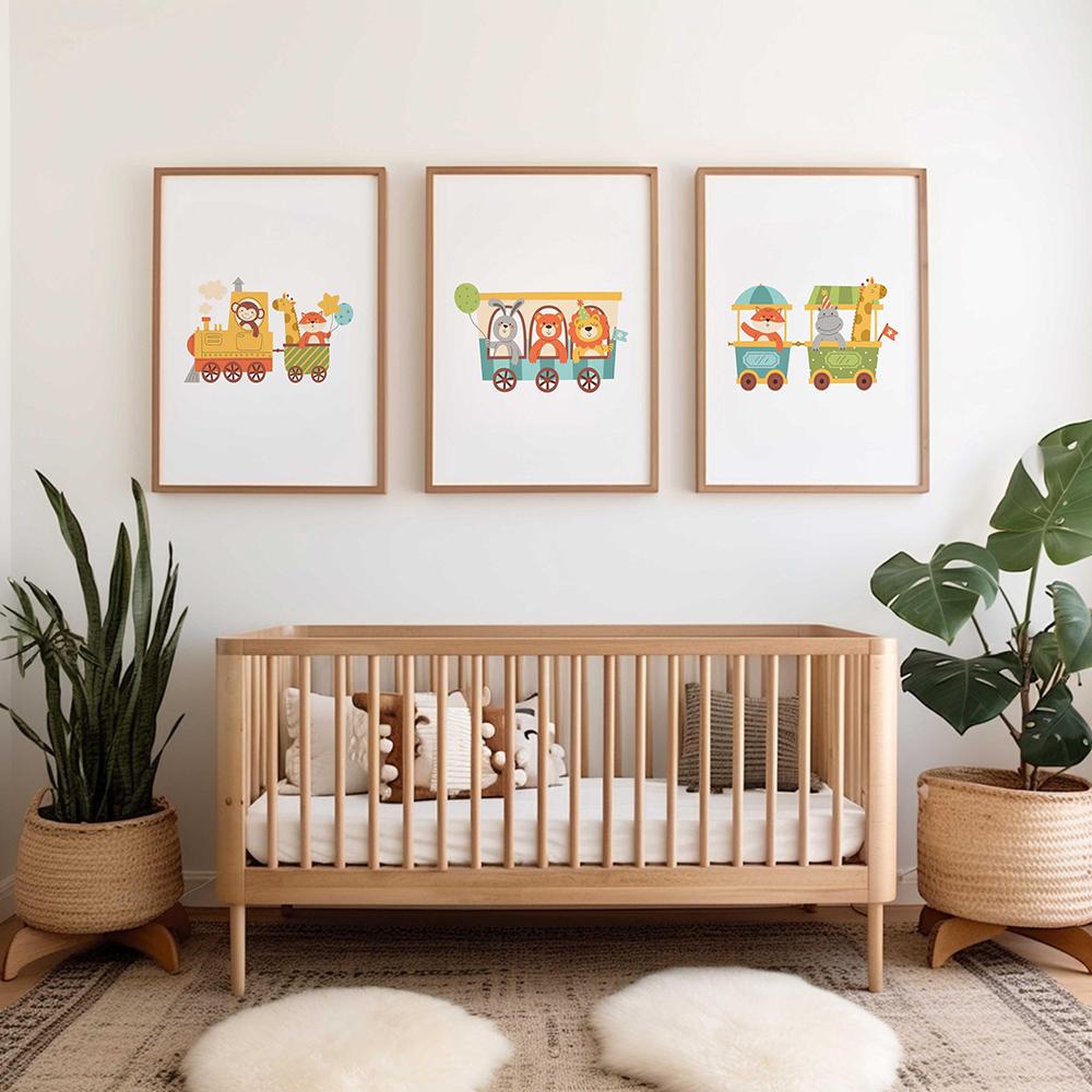 Train Animals Monkey Rabbit Giraffe Lion Nursery Wall Art Canvas Painting Nursery Poster And Print Wall Pictures Kids Room Decor