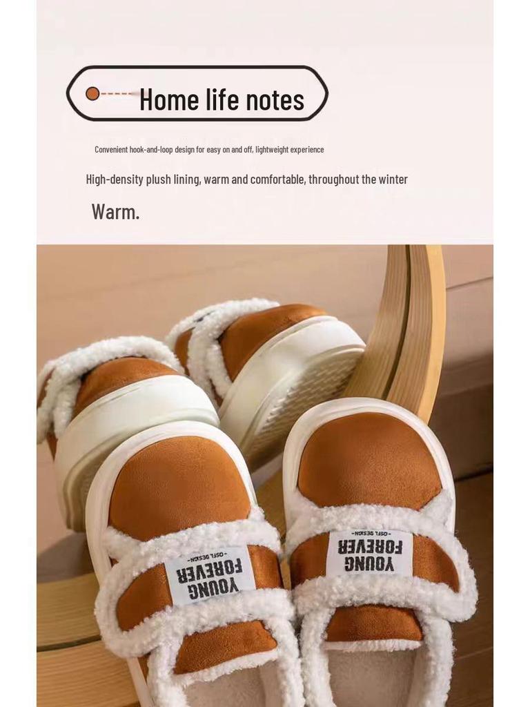 Damskie Zimowe Grube Kapcie Bawełniane Antypoślizgowe – Ciepłe Kapcie Indoor/Outdoor Zamknięte z Magicznym Rzepem