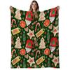 1pc Christmas Cookies Flannel Blanket - Soft Warm 280gsm All-Season Cozy Throw with Gingerbread Men, Candy Canes, Snowflakes & Happy Holidays Print In