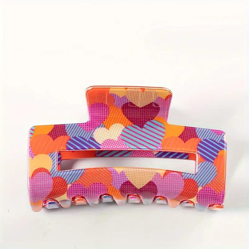 Pink Heart-shaped Printed Rectangular Gripping Clip Non-slip Hair Clip Sweet Ponytail Clip Hair Valentine's Day Party Shark Clip