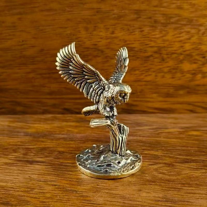 Antique Solid Brass Tree Owl Miniature Figurines Retro Copper Animal Tea Pet Desktop Ornament Decor Crafts Animal Figurines