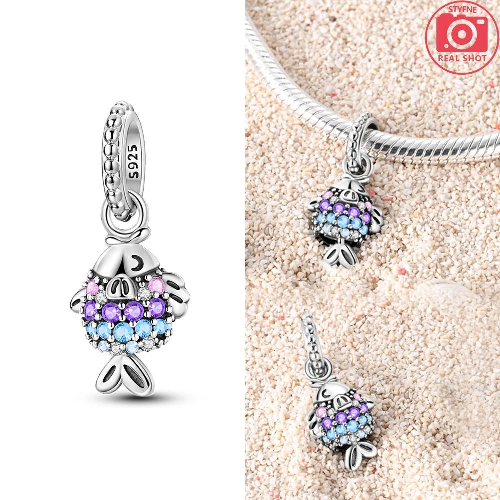 Copper Plated Cute Colorful Zircon Little Fish Pendants Fit Charms Plataoriginal Bracelet Beads Women Jewellery Making
