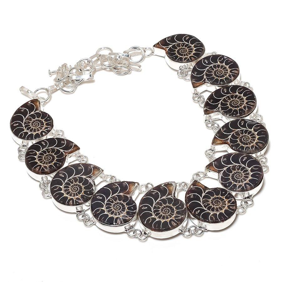 Ammonite Fossil Gemstone 925 Sterling Silver Jewelry Necklace 18"