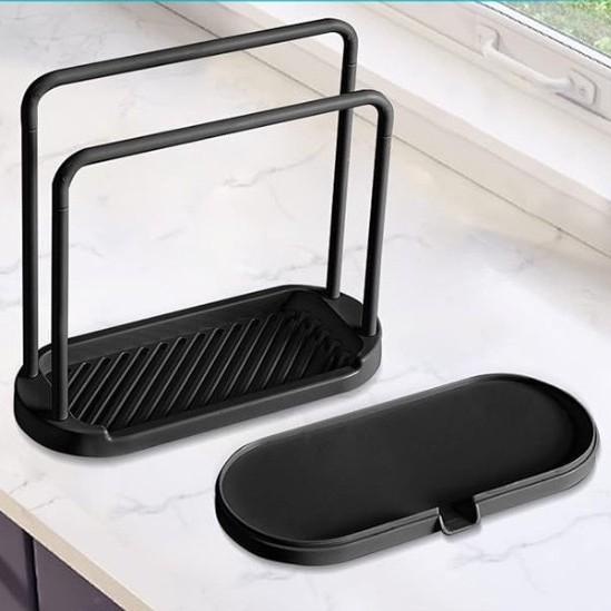 Space-Saving White Plastic Kitchen Sink Organizer - Multi-Functional Towel and Sponge Holder with Drainage Rack, Suitable for Stalls and Home Use