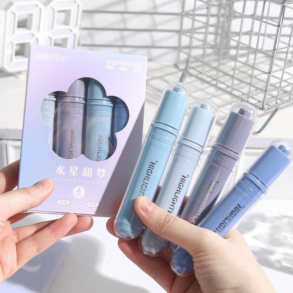 4pcs Highlighter Pen Set Spot Liner Pens Soft Colour Eye Protection Crystal Acrylic Stick Barrel Chisel Tip Stationery