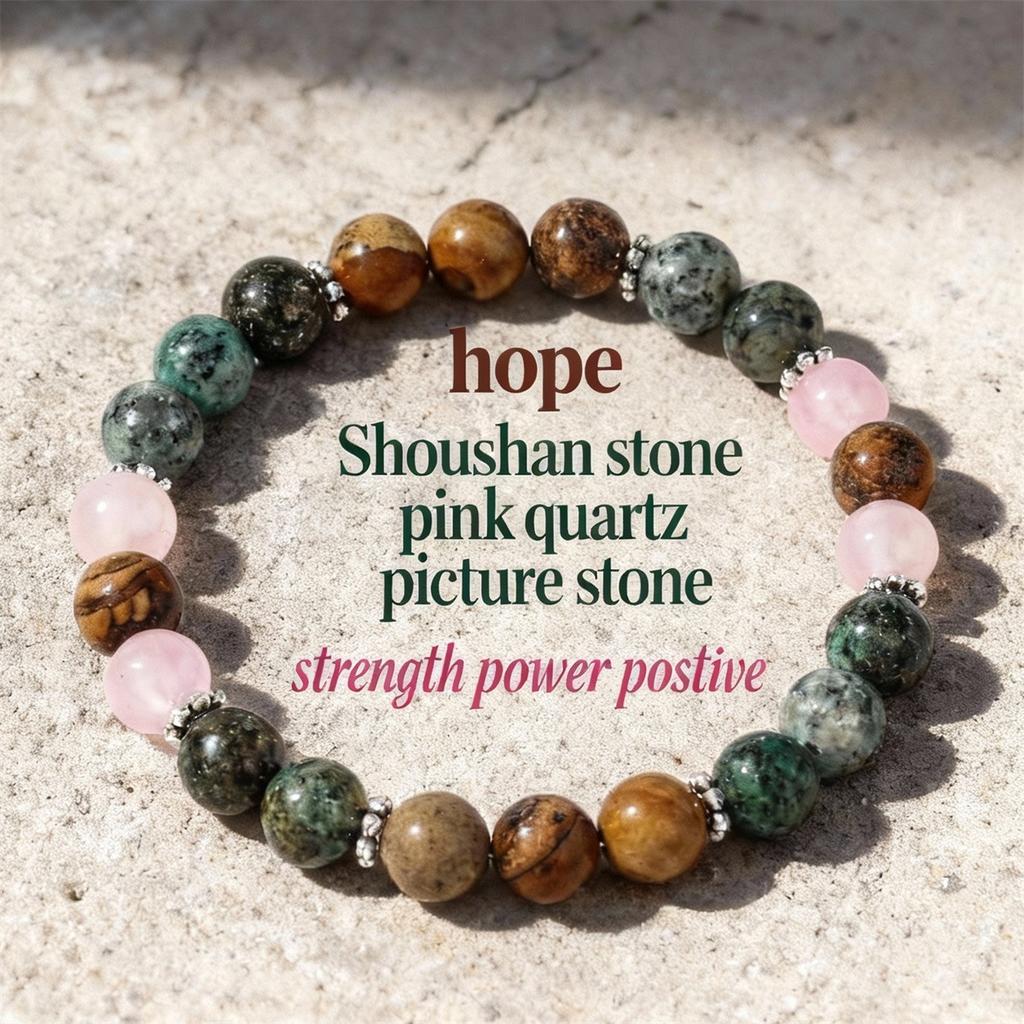 Festive Gifts Turquoise Picture Jasper And Rose Quartz Beaded Bracelet Earthy Fashion Jewelry For Men And Women Daily Wear Simple Versatile Accessory