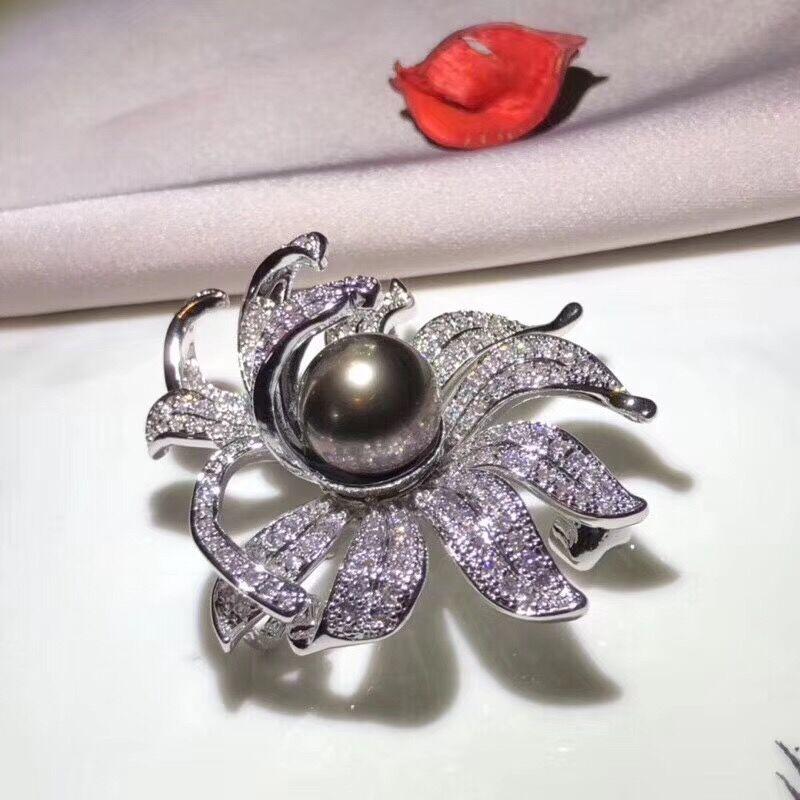 12mm Big Natural Black Pearl Flower Brooch Fashion Sweater Jewelry for Women