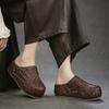 Johnature Handmade Woven Round Toe Outdoor Platform Slippers Genuine Leather Versatile Women's Shoes