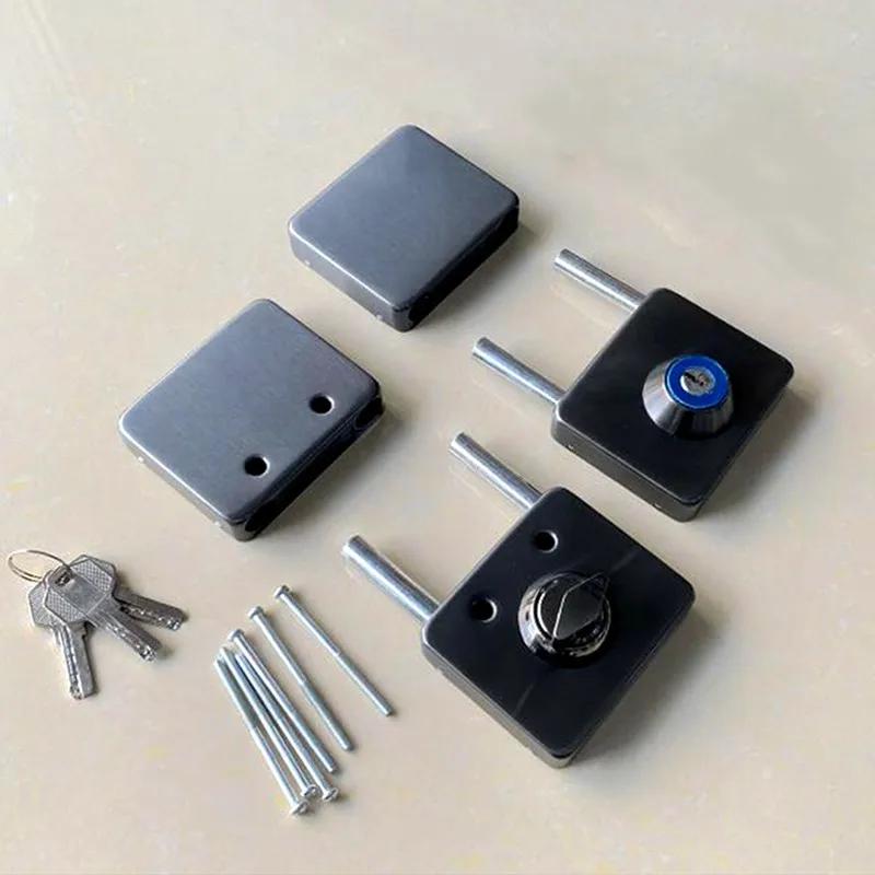 1 Set Double Open Sliding Door Lock Stainless Steel Glass Door Lock with Keys Lockset Office Glass Gate Security Hardware