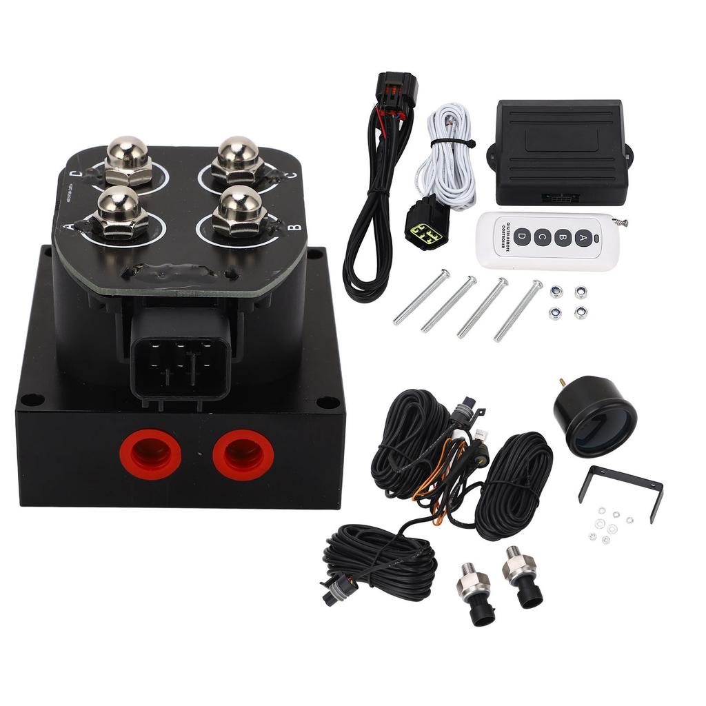 12V Air Suspension Solenoid Valve with Double Blue Barometer 0 To 200PSI Air Ride Suspension Manifold Bag Controller