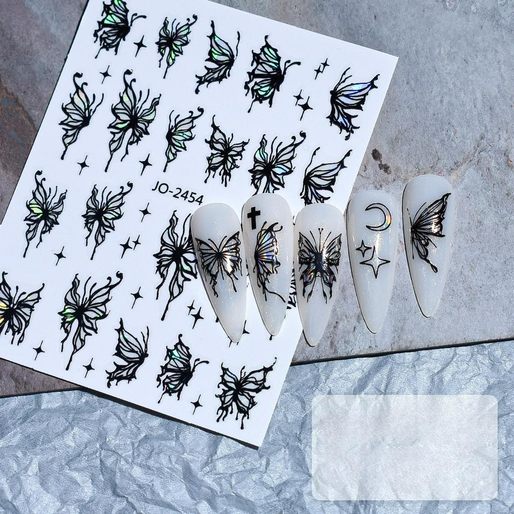 Czarne srebrne naklejki na paznokcie motylkowe serce wzór gwiazdy samoprzylepne naklejki suwakowe naklejki na paznokcie dekoracje do manicure