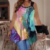 Women's Fashionable Casual Sports Double-ring Vest, Marble and Lines Veining Printed Patterns, Irregular Hem, Elegant and Simple