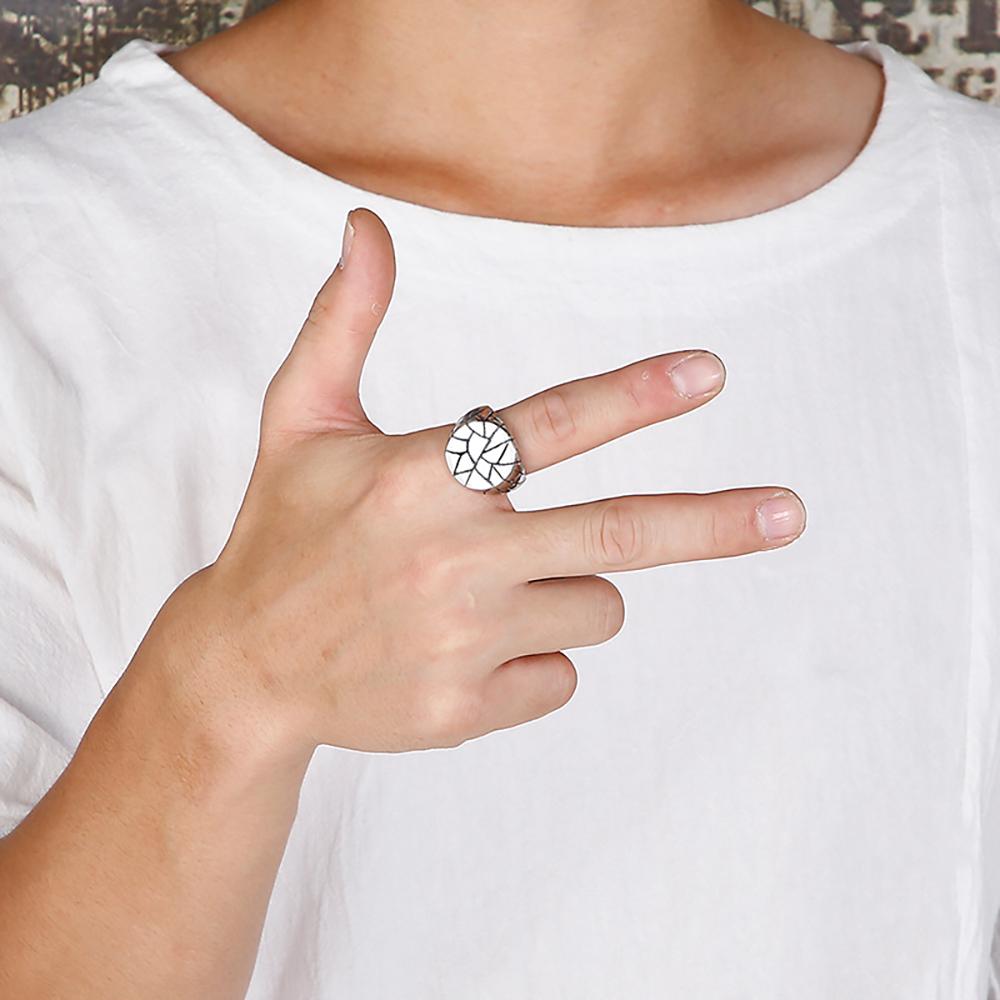 New Fashionable Round 21MM Irregular Crack Ring Stainless Steel Diamond Pattern Wide Version Men Ring
