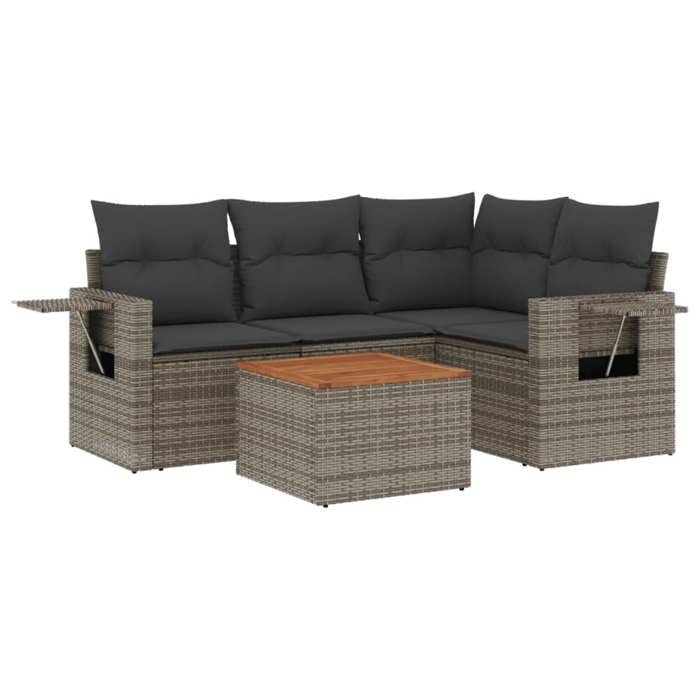 VidaXL Salon de Jardin avec Coussins 5 pcs, Canapés de Terrasse, Ensemble de Meubles de Patio, Mobilier d'Extérieur, Gris 3224548