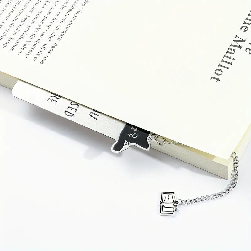 Black Cat "Please Stay Here" Stainless Steel Bookmark - Great Gift for Cat Fans & Bookworms on Birthdays & Christmas