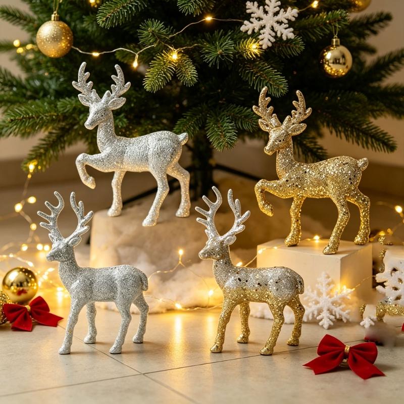 Shimmering Deer Christmas Tree Decoration, Plastic Ornament with Integrated Hanging Loop for a Bright Seasonal Accent