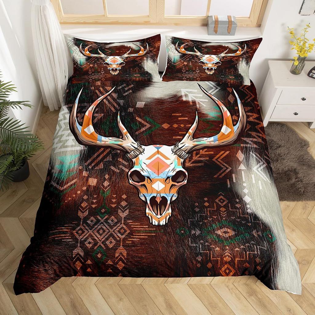 Flower Deer Head Three-Piece Quilt Cover 3D Digital Printing Bedding Set Bed Cover