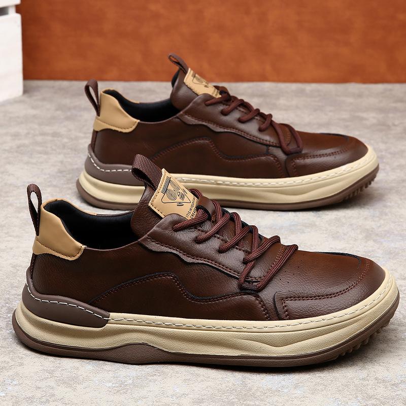 2025 autumn new men's shoes cowhide breathable European station trend versatile brown retro leather casual board shoes