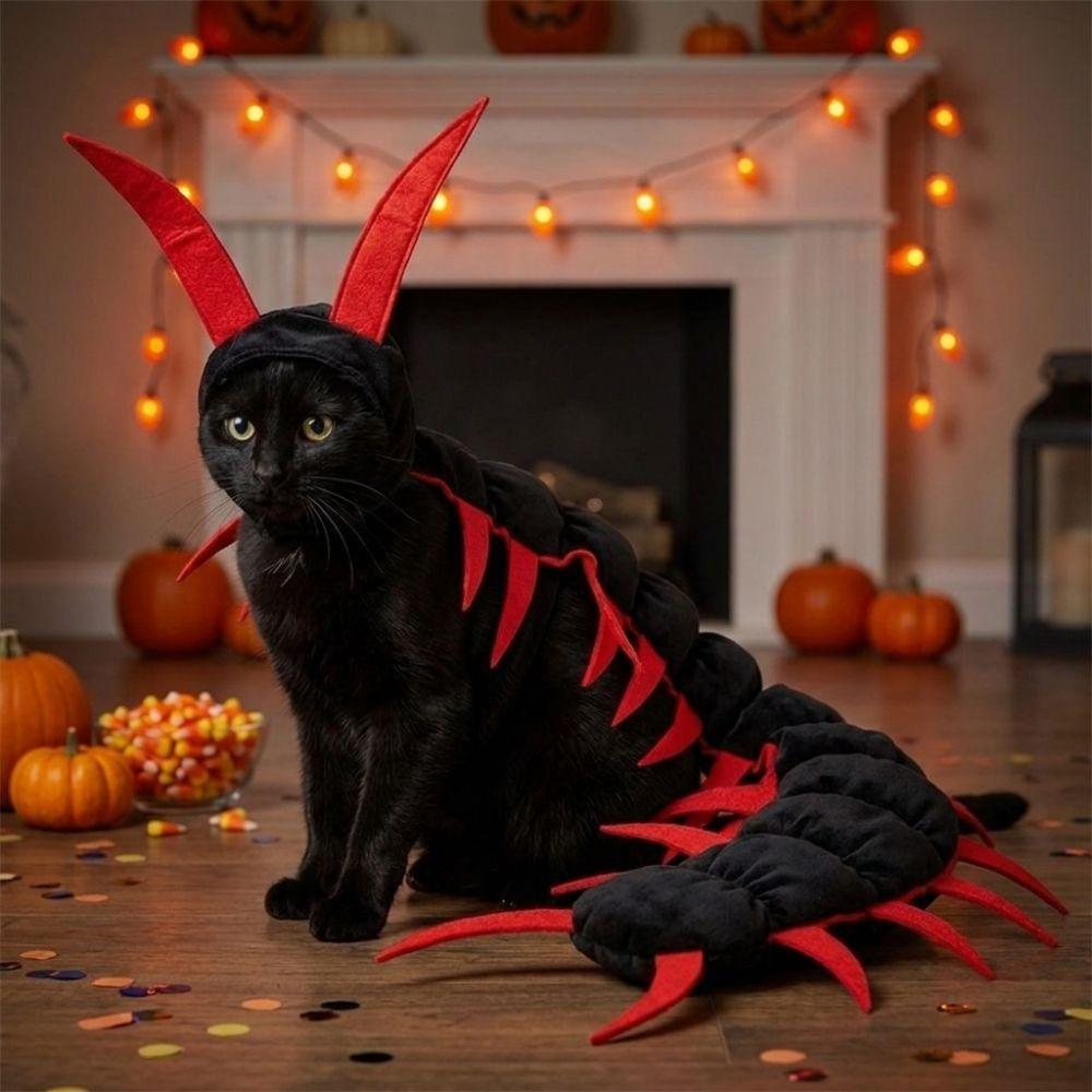 Fluffy Halloween Centipede Cat Costume Long Segmented Simulated Centipede Pet Transform Cosplay Creepy Adjustable