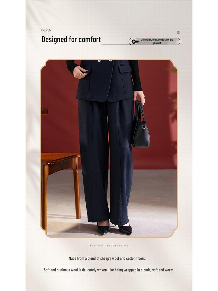 Sijiqing Women's Versatile Autumn Wide-Leg Wool Pants