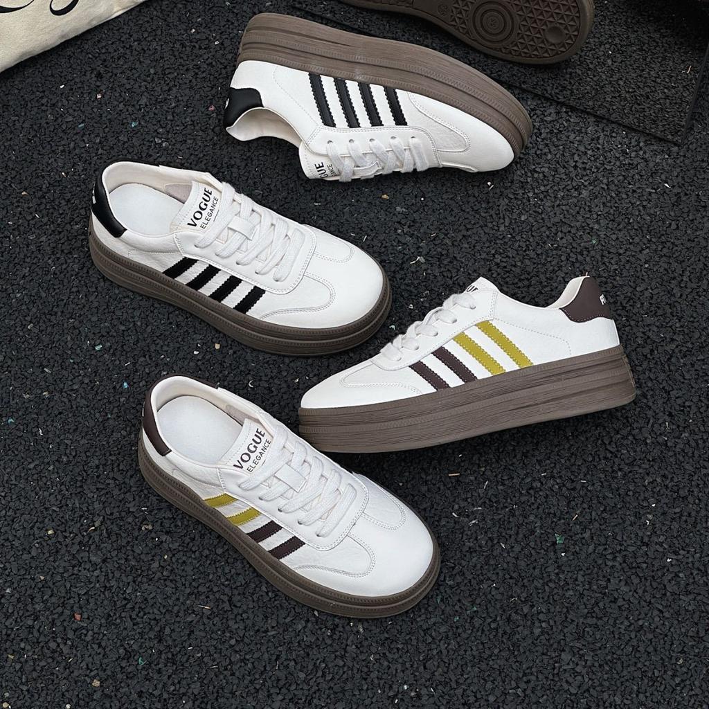Leather German training white shoes women's 2025 autumn new thick sole heightening fashion versatile light leisure sports