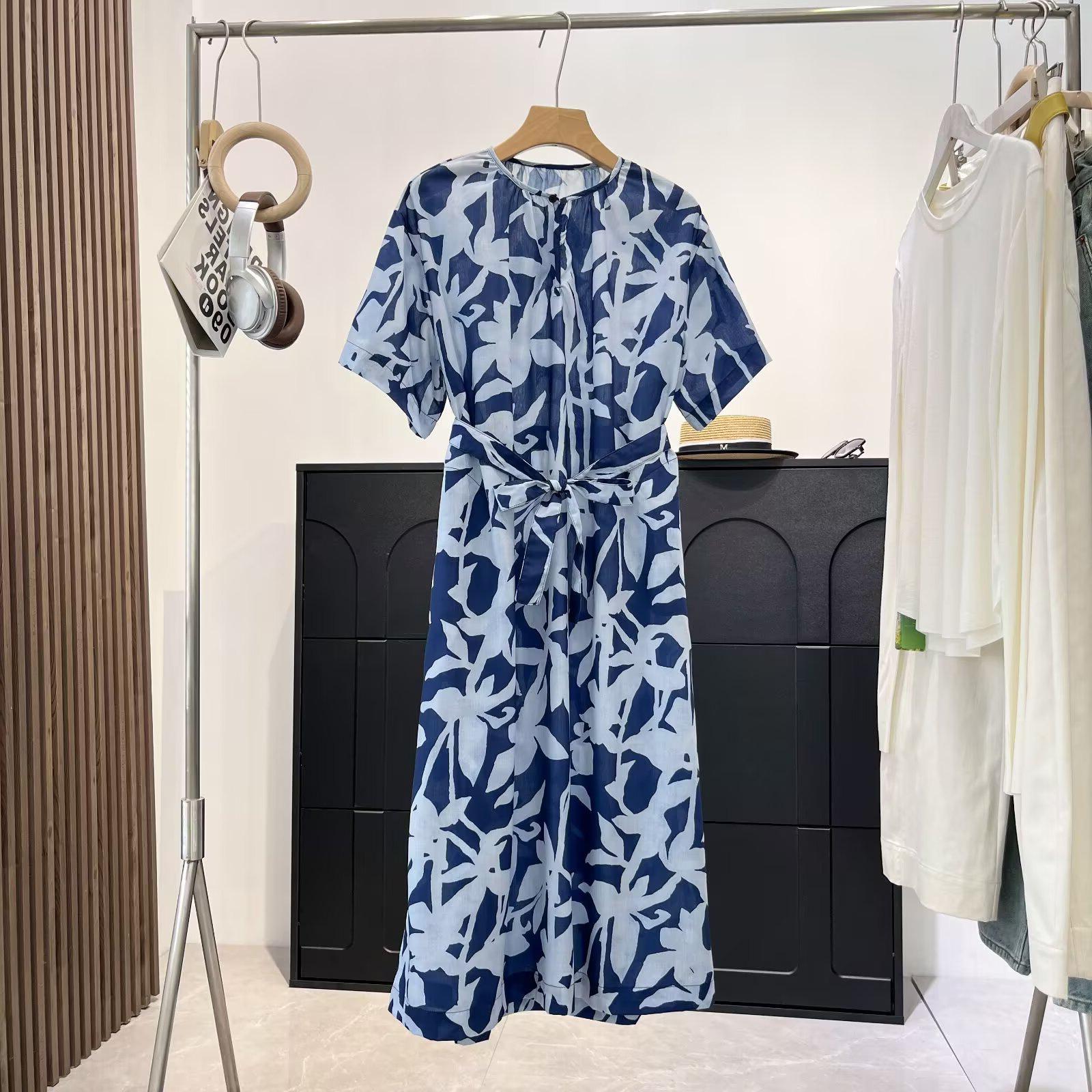 

Summer Women s Elegant Tie-Waist Printed Dress M