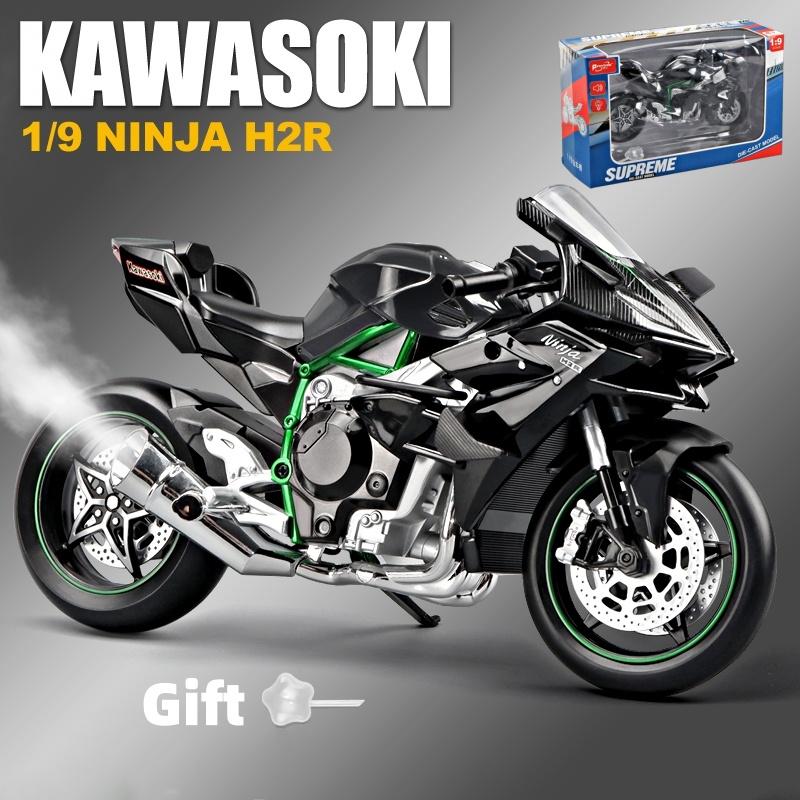 1/9 Kawasaki H2R Alloy Model Ignite Motorcycle with Spray Model Ignite Start Alloy Simulation Children Motorcycle Toy Gift