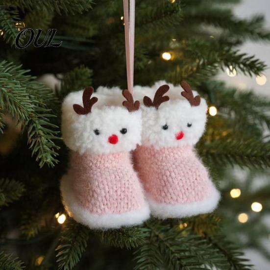 Cute Animal Tree Pendant Soft Plush Christmas Boot Ornament, Decorative Knitted Woolen Xmas Supplies Hanging for Tree, Holiday Party Decor Branch