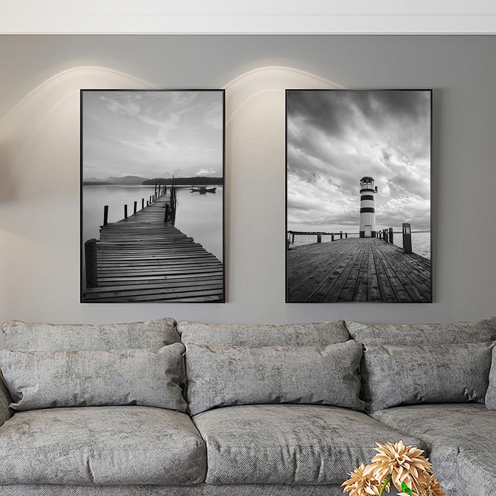 Dock-Landschaftsserie, Lake Pier, Leinwand-Wandkunst, Vintage-Holzsteg-Gemälde, moderne Poster und Drucke für Wohnzimmer, Heimbilder, Dekor