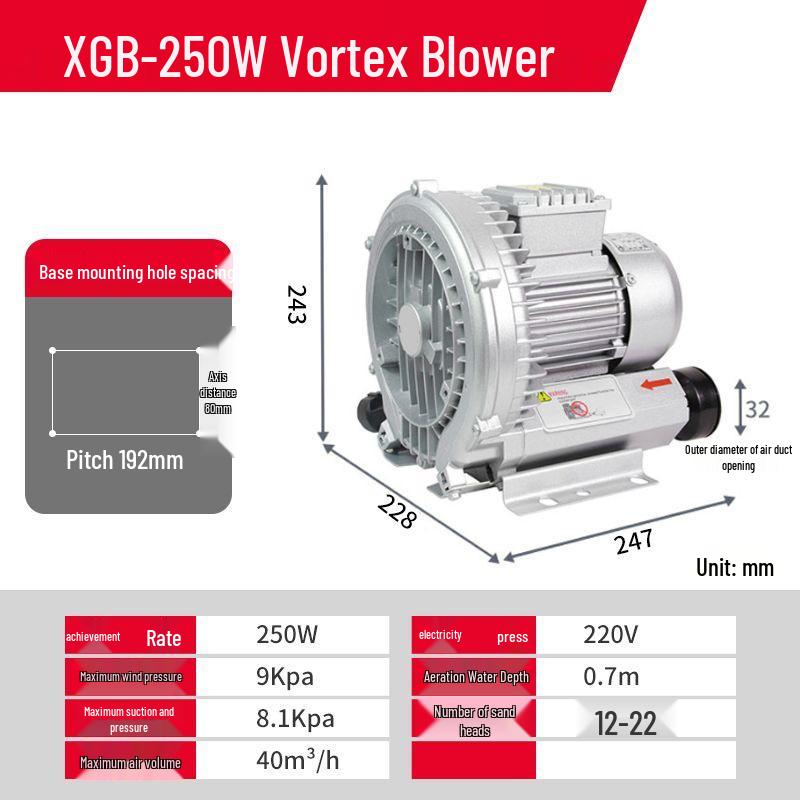 220V High-Pressure Industrial Vortex Blower for Fish Pond Aeration