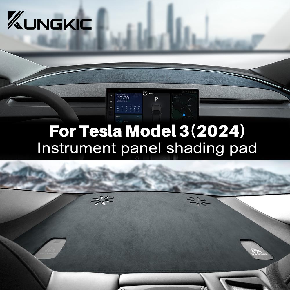 Cubierta de Tablero para Tesla Model 3 Highland 2024-2026, Alfombrilla de Tablero de Franela Antideslizante Anti-UV Protector Solar