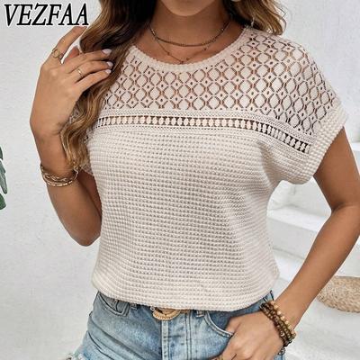 Kadın Modası Günlük Yaz İlkbahar Düz Renkli Baskı Kısa Kollu O-Boyun Bluzlar ve Gömlekler