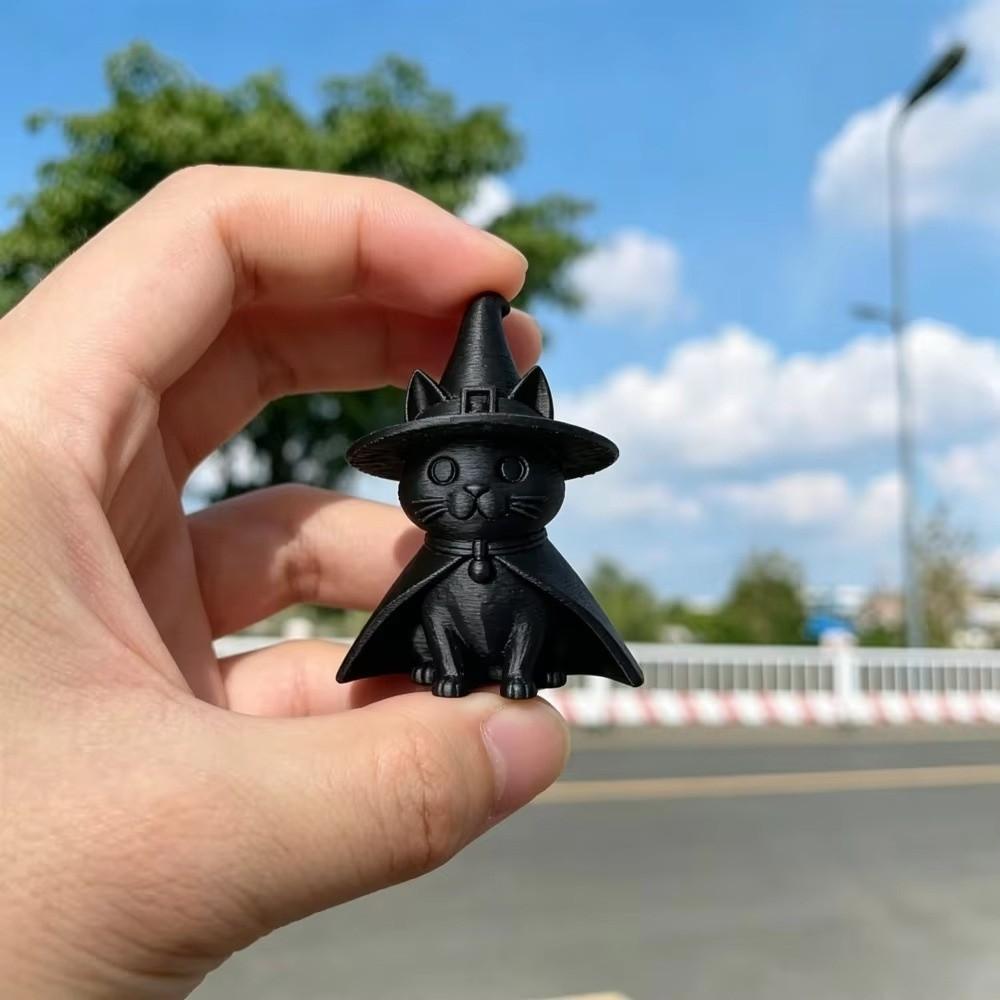 Creative Witch Cat Figurine 3D Printed Black Kitten Statue Desktop Decoration  Home Office Decor