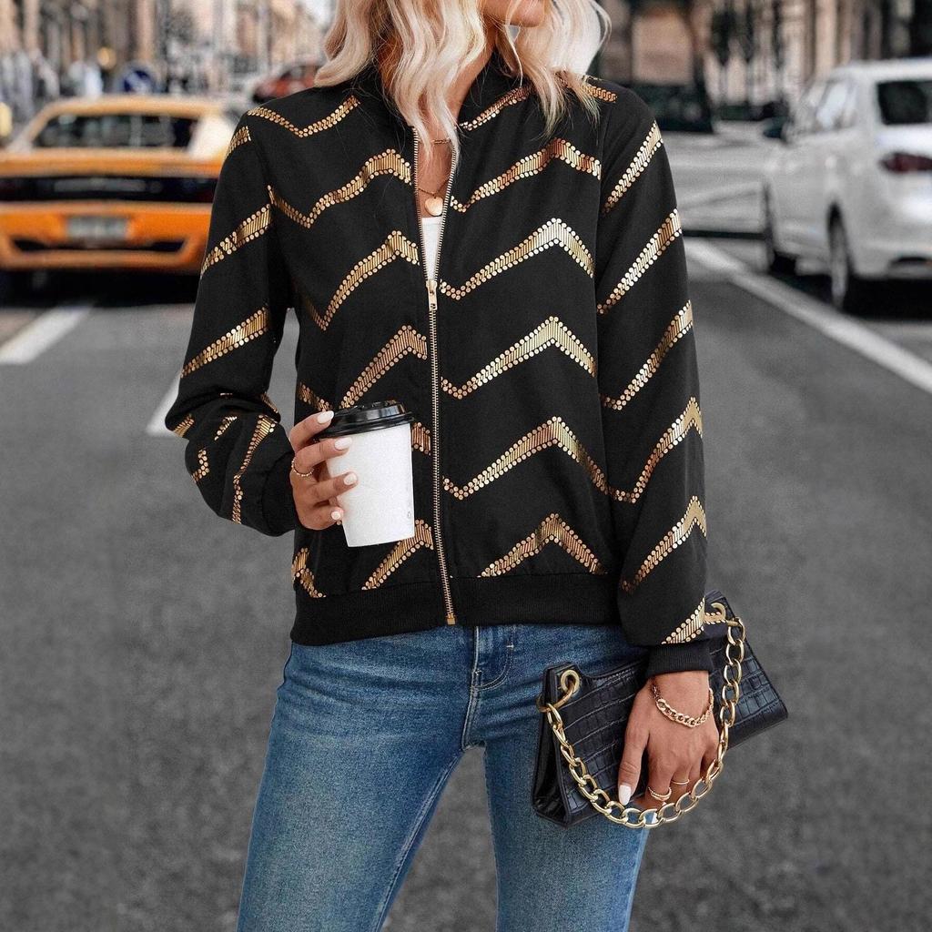 2025 Autumn/Winter Elegant Casual Zippered Women's Jacket with Hot Stamping Print