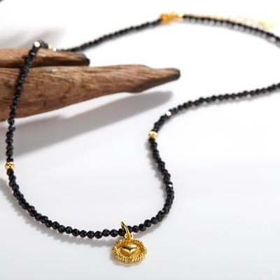 Original Design Retro National Tide Style Natural Black Spinel Gemstone Necklace Women'S S925 Sterling Silver Handmade Beaded Collarbone Chain