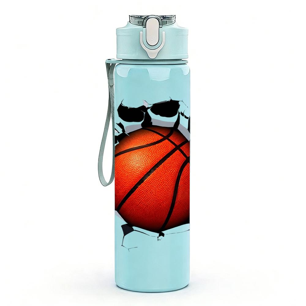 1PC Crack Wall Basketball Splash Print 750ml Color Plastic Water Bottle Leakproof Flip Straw Lid For Sports Office Home Use