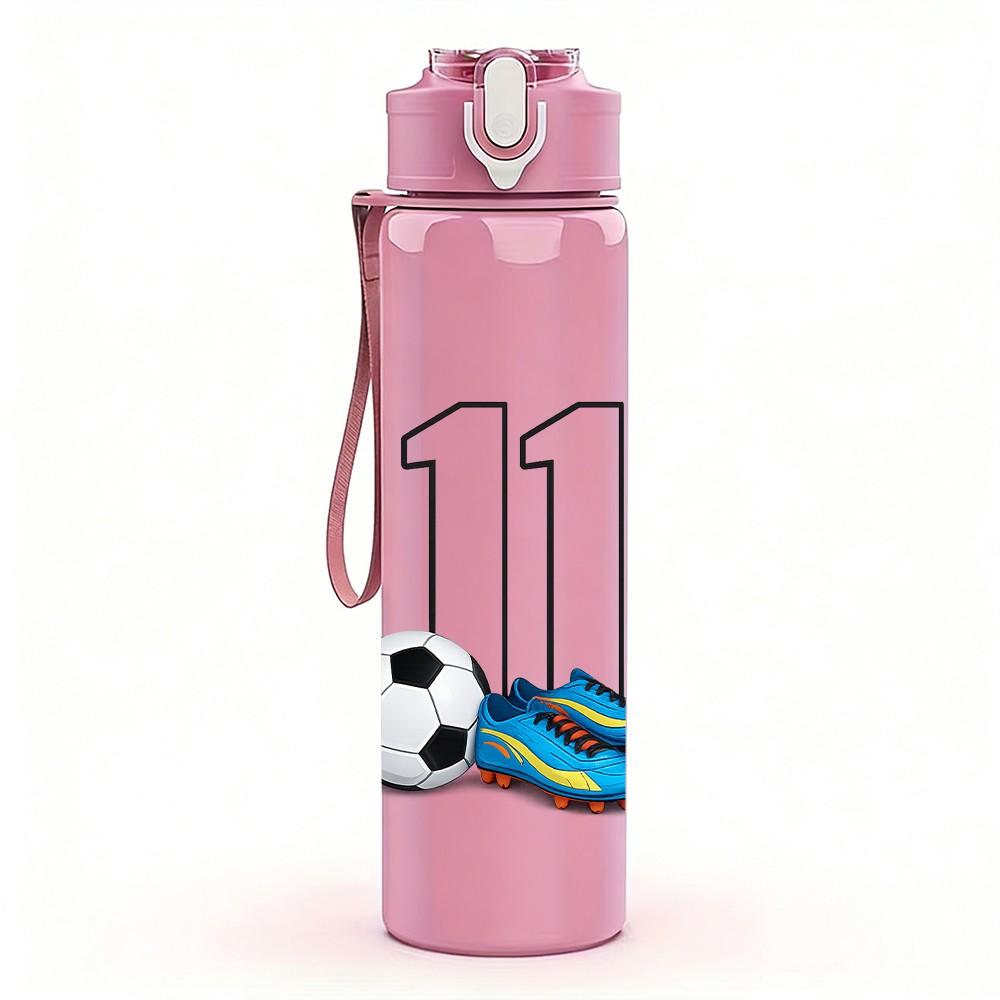 1PC Soccer Ball Number Eleven Print 750ml Color Plastic Sports Water Bottle Leakproof Flip Straw Lid Suitable for Sports Office Home Use