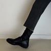 Cowhide Version~ Leather Round Head Thick Sole Retro Black Short Boots Women's Autumn and Winter Down Boots Elastic Thin Boots Martin Boots