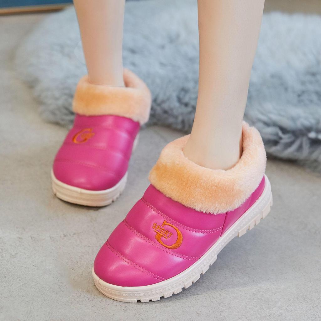 Women's Winter Waterproof Cotton Slippers Warm Thick Sole Indoor Leather Home Cotton Shoes