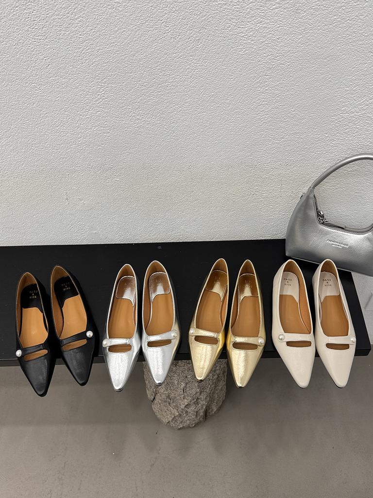 Fashion Pointed Toe Women Loafers 2024 New Arrivals Summer Dress Shoes Woman Low Heeled Black Beige Gold Silver Fashion Party Pumps Shoe