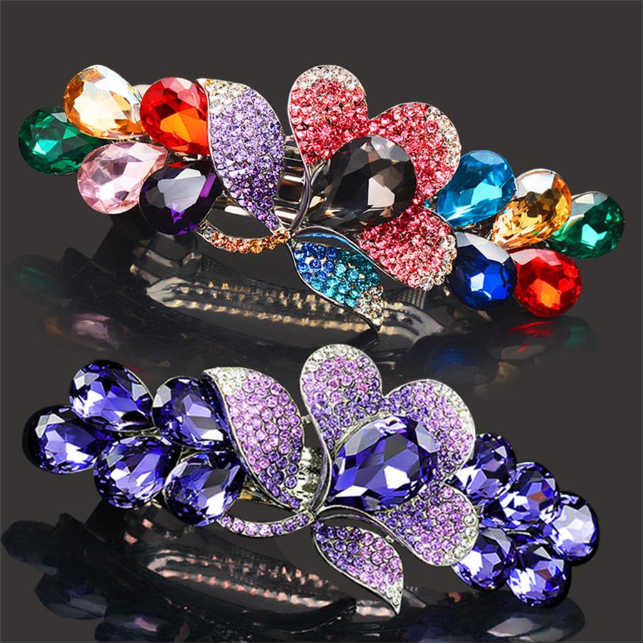 New Fashion Retro Crystal Butterfly Hair Clip Large Top Clip Flower Spring Clip High Quality Female Mother Hairpin Headdress