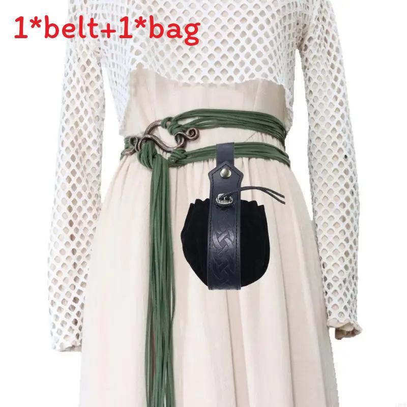 Medieval Renaissance Green Snake Belt With Decorative Buckle For Cosplay And Costume Accessory