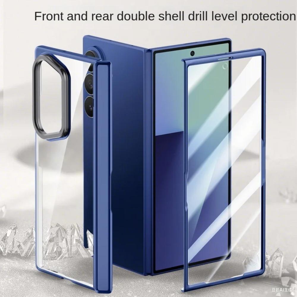 Transparent Privacy Screen Tempered Glass Protector Phone Case for Samsung Galaxy Z Fold7 All-inclusive Spring Hing Holder Cover