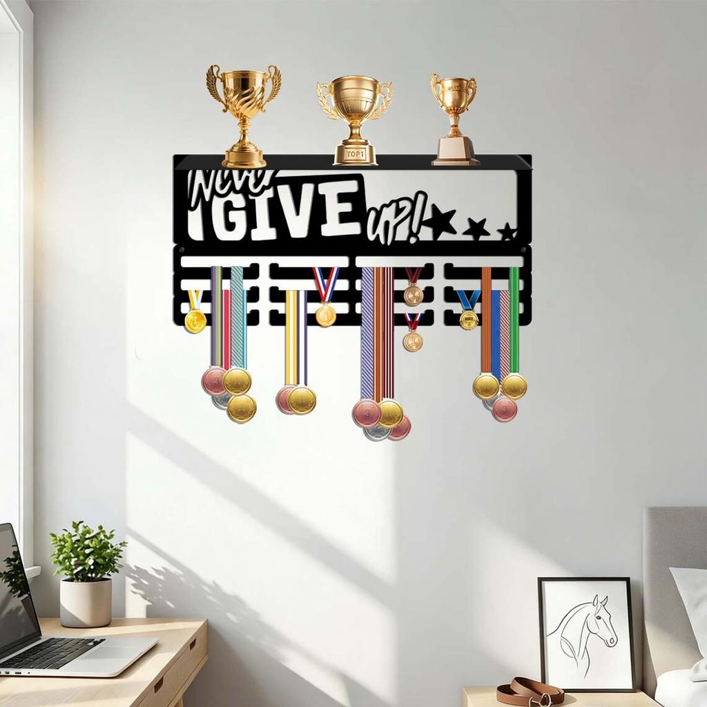 Wall Mount Display Rack with Hooks for Awards and Decor