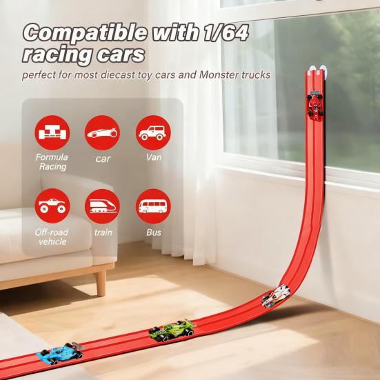 Race Car Track Toy Set Flexible Rail Car Track Tough Suction Cup Bendable Loopable Kids Car Toy Adhesive Rail Car Play Kit