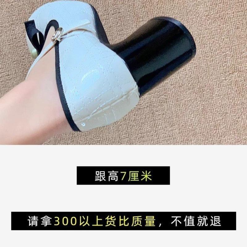 Fashion 2025 Spring and Summer French Thick Heel Mary Jane Shoes Women's Spring Light Mouth High Heels Bow Single Shoes