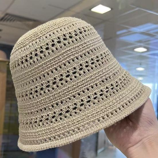 Women Fisherman Hat Hollowed-Out Design Sun Protection Hat Wide Brim Braided Basin Hat Summer Accessory