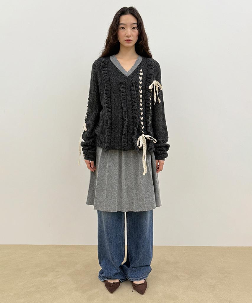 Sinun Wool-Blend Pleated Knit Dress (Grey)