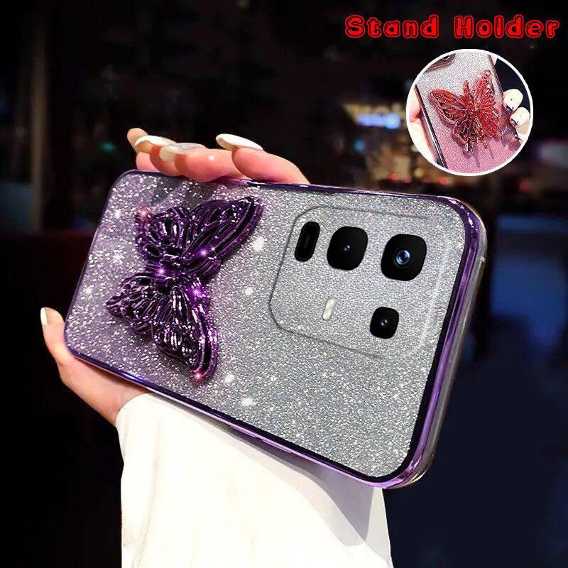 For infinix Note 50S 50X Case with Cute Butterfly Stand Luxury Slim Gradient Clear Plating Glitter Girls for infinix Note 50X 50S Back Cover